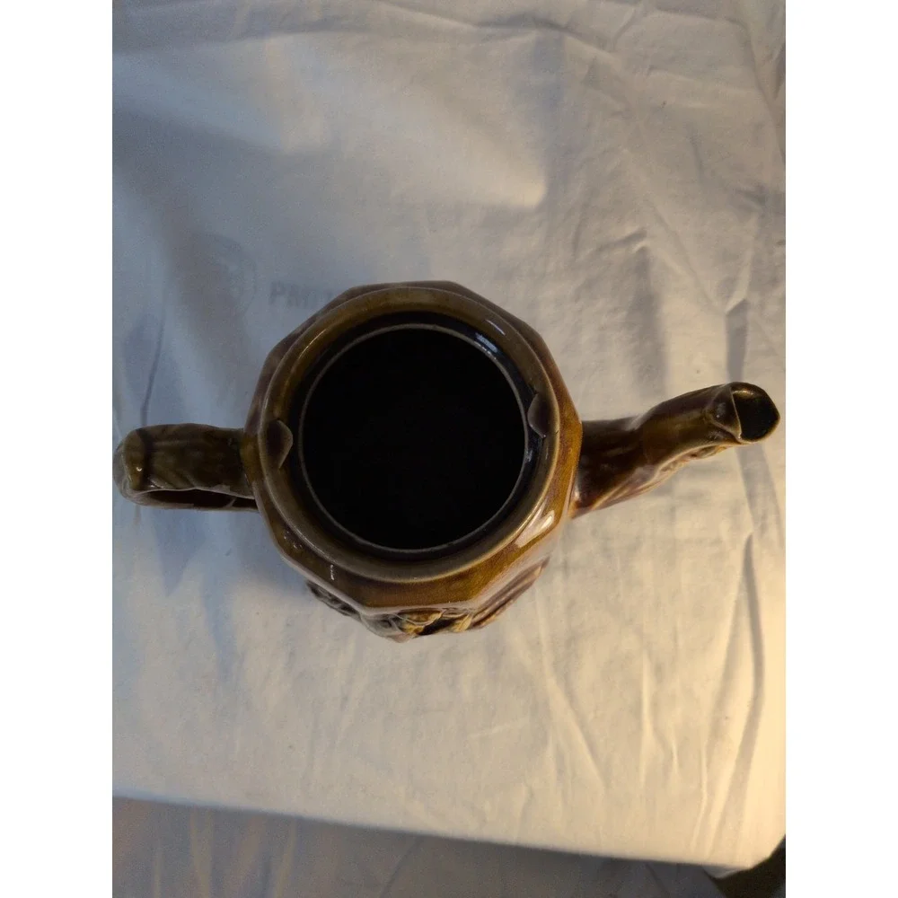 Vintage Brown Drip Glaze Teapot w/ Infuser Insert Relief Scene Japan Style Crack